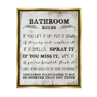 Stupell Industries pravila za kupatilo smiješna riječ drveni teksturirani dizajn metalik zlato uokvireno