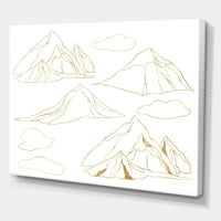 Designart 'minimalistički Zlatni Linearni Set oblaka i planina' moderni platneni zidni umjetnički Print