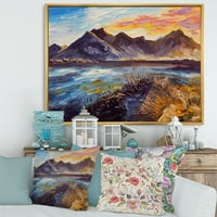 Designart 'Impression Pink Sunset Over The Mountains By The Sea' Nautical & Coastal Framed Canvas Wall