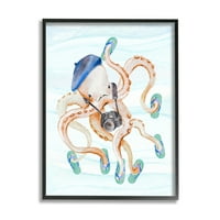 Stupell Odmor Turistička Hobotnica Smiješna Pejzažna Slika Crna Uokvirena Umjetnost Print Zidna Umjetnost