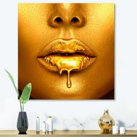 PromenArtict 'Zlatni kapljici za boju od seksi djevojke usne' moderne platnene zidne umjetnosti