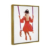 Stupell Industries Žena koja nosi crvenu haljinu opuštajući park Swing grafički umjetničko metalno zlato