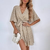 Ženske ljetne haljine za žene Datum Casual rukav Mini V-izrez štampana a-Line haljina Brown L