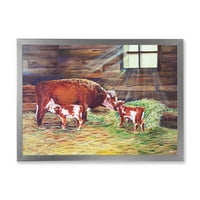 Dizajdrati 'novorođene Twin telad s kravom na farmi' Farmhouse uramljeni umjetnički print