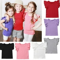 TODDLER Baby Girls Flyene rukavi T-majice Ljetne čvrste boje vrhova 0- godina
