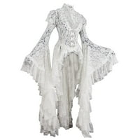 Vjenčanice za žene čipkasti Uzorak Čvrsta Vintage bijela haljina Dugi rukav Plus Veličina duboki u-izrez