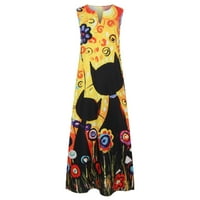 Ljetne haljine za žene bez rukava za tisak cvjetni uzorak pruga uzorka V-izrez Midi fit i flare moda retro