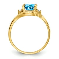 Primal Gold Karat Yellow Gold 8x ovalni plavi Topaz i AA dijamantni prsten
