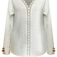 Ruziyoog Womens Čipka Vruća V izrez Dugih rukava Vintage Elegant Polka Dot Bluzes Tunic White XL