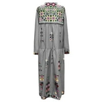 Ljetne haljine za žene s dugim rukavima za tisak cvjetnog uzorka V-izrez Midi fit i flare Y2K moda Elegantni