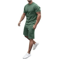 CofeeMO muške ljetne majice i šorc Set modni jednobojni o-izrez kratki rukavi bluze elastični struk vezice