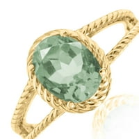 AOne jewelry 1. Karatni prsten ovalnog oblika zelenog ametista od 10k čvrste ruže, Bijelog i žutog zlata
