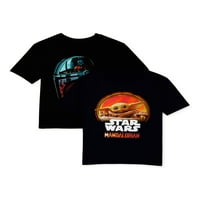Star Wars Boys Baby Yoda i mandalorijske kacige Grafičke majice 2-pakovanje, veličine 4-18