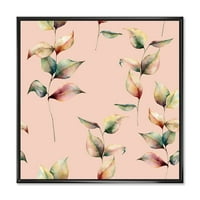 Jesensko ružičasto lišće sa granom na pastelnim bojama uokvireno slikarstvo platno Art Print