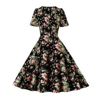 Ženska Plisirana Swing haljina klasični Print kratki rukav okrugli vrat prolećna letnja haljina sa pojasom