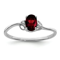 Bijeli sterling srebrni prsten za prsten dragulja Diamond Garnet Crvena