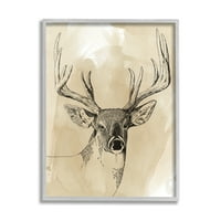 Stupell Industries Rustic Buck Illustration Wilderness Animals Akvarelni uzorak, 30, dizajn Grace Popp
