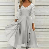Tking Fashion Plus size Ženska haljina šifon elegantna čipkasta patchwork haljina rezana duga haljina djeveruše večernja haljina siva xl