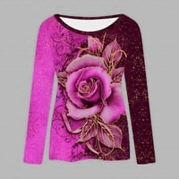 Tunike za žene modni Dugi rukav Crewneck Rose Flower Print T Shirt Top