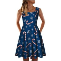 FESFESFES modne žene Ljetna mini haljina O-izrez Božićni ispis sunčani haljina slobodne udobne poklone