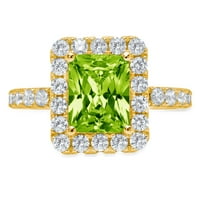 3.84 ct smaragdno rezani zeleni prirodni peridot 14k žuto zlato godišnjica angažmana halo prsten Veličina