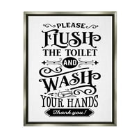 Stupell Industries Flush & Wash Hands Vintage Style tipografija teksta grafička Umjetnost sjaj sivo plutajuće