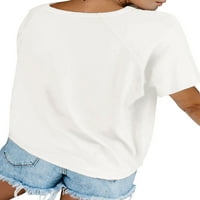 PLNOTME Ženske majice kratkih rukava Summer Casual Crewneck vrhovi pune boje labavih majica