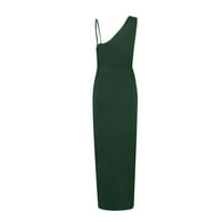Haljine za žene bez rukava čvrste Casual Maxi Maxi jedno rame ljetna haljina tamno zelena m