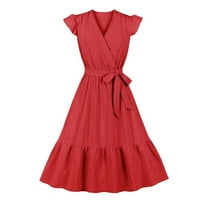 FINELYLOVE casual haljine haljine A-line kratki kratki rukav puni crveni crveni m