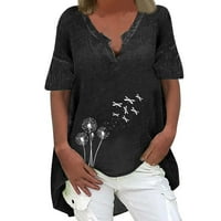 Fvwitlyh ženska majica Y2K majice Dugi rukav V vrat Grunge majica za žene crna XX-velika