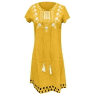 Ljetne haljine za žene kratki rukav tiskani slobodno vrijeme Dužina koljena A-Line V-izrez haljina žuta