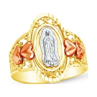 14K Rose Yellow & White Gold Got Lady iz Guadalupe Djevica Marija Vjerska veličina prstena 5,5