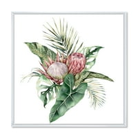 Designart' Queen Proteas Palm & Monstera Leaves ' Tradicionalni Uramljeni Platneni Zidni Umjetnički Print