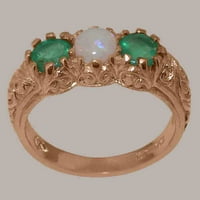 Britanski 18k ružičasto zlato prirodni opal i smaragdni ženski zaručnički prsten-Opcije veličine-veličina