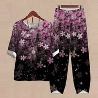 Pamučna trenerka trening Setovi za žene elastični struk latice pantalone Casual Comfy prodaja pidžama cvjetno dugme ljeto proljeće polu rukav okrugli vrat Tops Pink XXXXXL