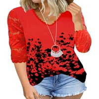 Frontwalk žene Summer Tops V vrat T Shirt rukav T-shirt Holiday Casual pulover Floral Print tunika bluza