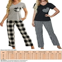 Glookwis Ladies Pjs Nightwear U Boji Blok Lounge Set Duge Pantalone Dvije Odjeće Loungewear Karirani Print