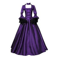 Labakihah jedna žena Vintage Retro gotička haljina s dugim rukavima dugačke haljine ljubičaste