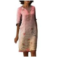 Modni ženski vintage tiskani s V-izrezom polovina rukave udobne haljine Pink XXXL