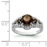 Primalni srebrni sterling srebrni dimovirani kvarcni i dijamantni prsten