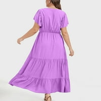 Plus size haljina za žene V-izrez ljetni kratki rukavi Casual sarafani džepna ljuljačka haljina sa džepovima