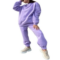 Ženske trenirke jednobojne dvije odjeće običan Jogger Set ženske Casual Lounge setove jogging Purple XL