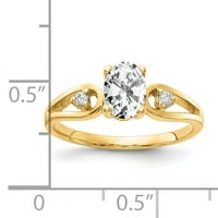 Primal Gold Karat Yellow Gold 7x ovalni kubični cirkonijski i AAA dijamantski prsten