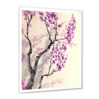 Apstraktno Proljeće Ljubičasto Cvijeće Na Granama Drveća Uokvireno Slikarstvo Platno Art Print