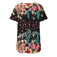 Daqian Womens Graphic Tees Clearance ženske tunike za helanke kratke rukave košulje Botton Up Casual Ruched