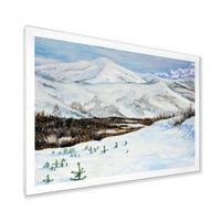 Designart' Planine Prekrivene Snijegom Sa Zimskim Pejzažom ' Tradicionalni Uokvireni Umjetnički Print