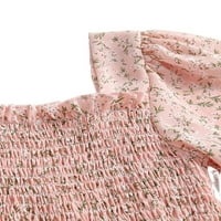Boho ditsy cvjetni print kvadratni vrat line dugih rukava ružičaste djevojke haljine