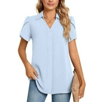 Ženski v vrhovi za vrat Casual modni jednobojni kratki rukav rever T-shirt XL